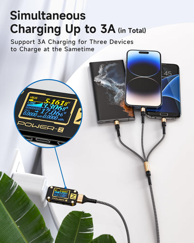 Universal Charging Cable Nylon Quick 3 in 1 Multiple Charging Cable with Micro USB