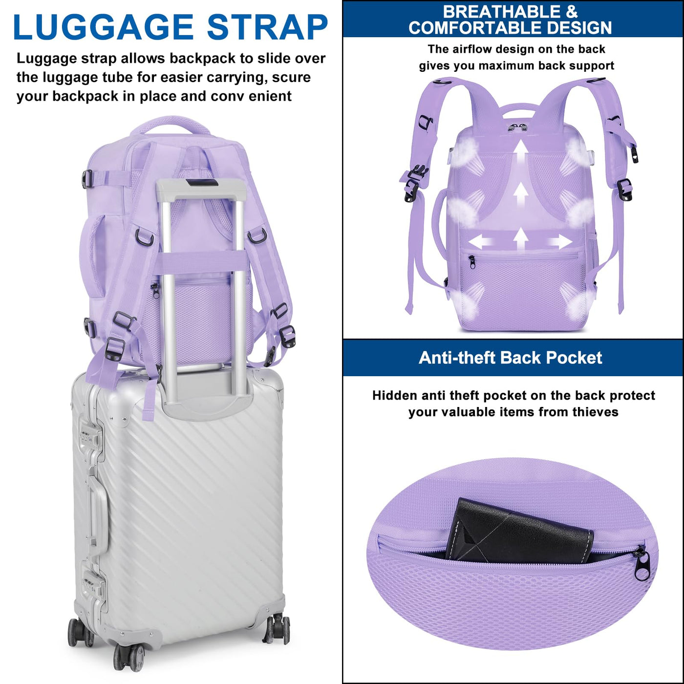 Hand luggage backpack with separate one-inch computer compartment