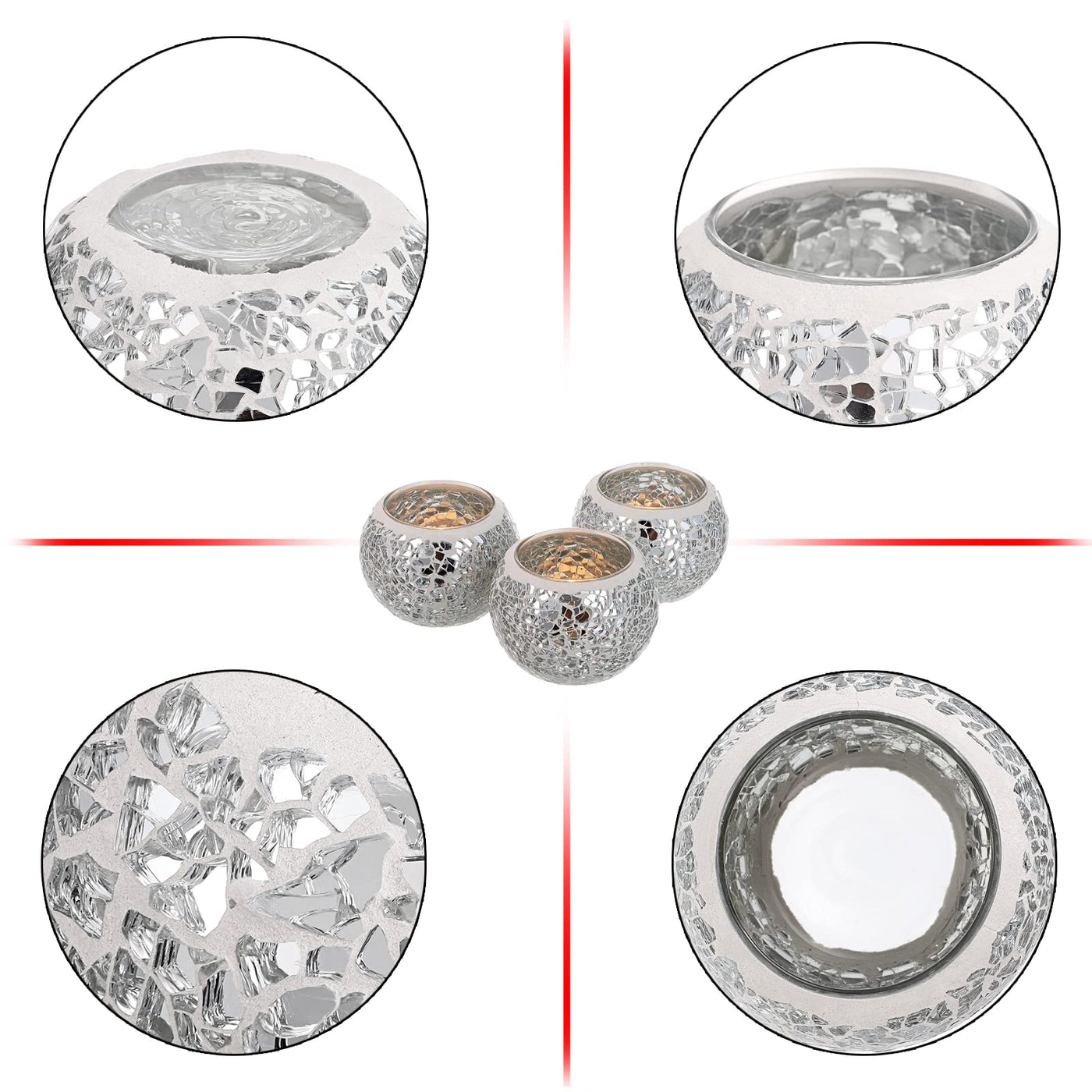 Set of 3 mosaic glass tealight holders, decorative votive candle holders, round candle holders