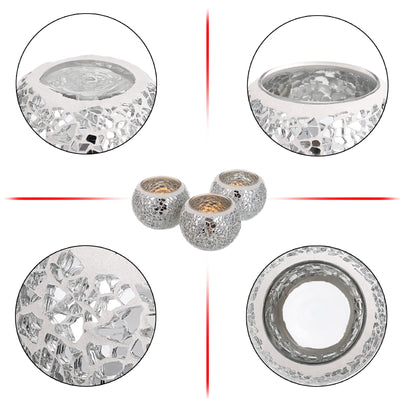 Set of 3 mosaic glass tealight holders, decorative votive candle holders, round candle holders