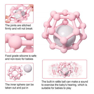 Babyrassel-Beißring für Babys zum Greifen und Kauen, weicher sensorischer Beißring aus Silikon
