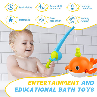 Bath toy, fishing game with 4 pieces of wind-up bath toy, fishing net, floating pool bathtub toy