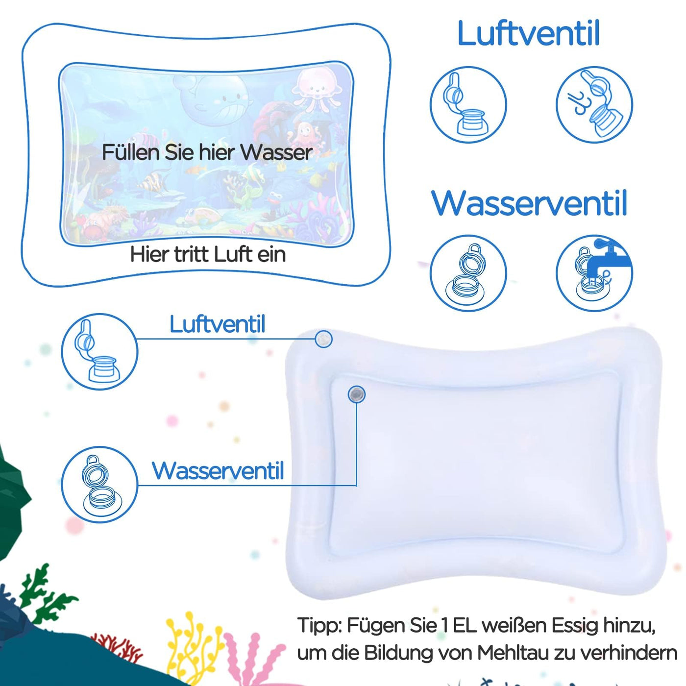 Matelas d'eau sans BPA, matelas de jeu pour bébé, matelas gonflable pour le ventre