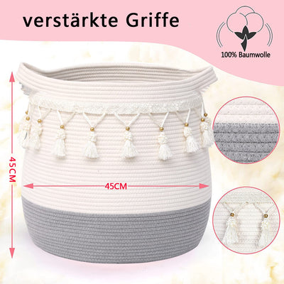 Large basket made of cotton rope, woven storage basket for toys, laundry and blanket organizer