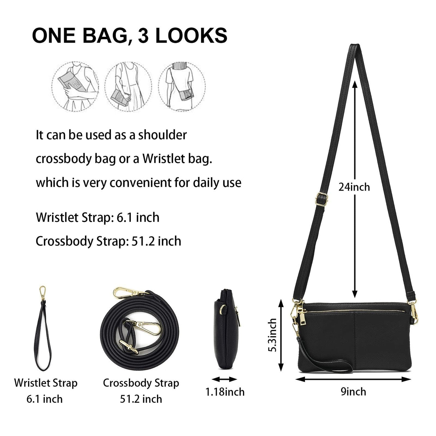 Small Triple Zipper Shoulder Bag