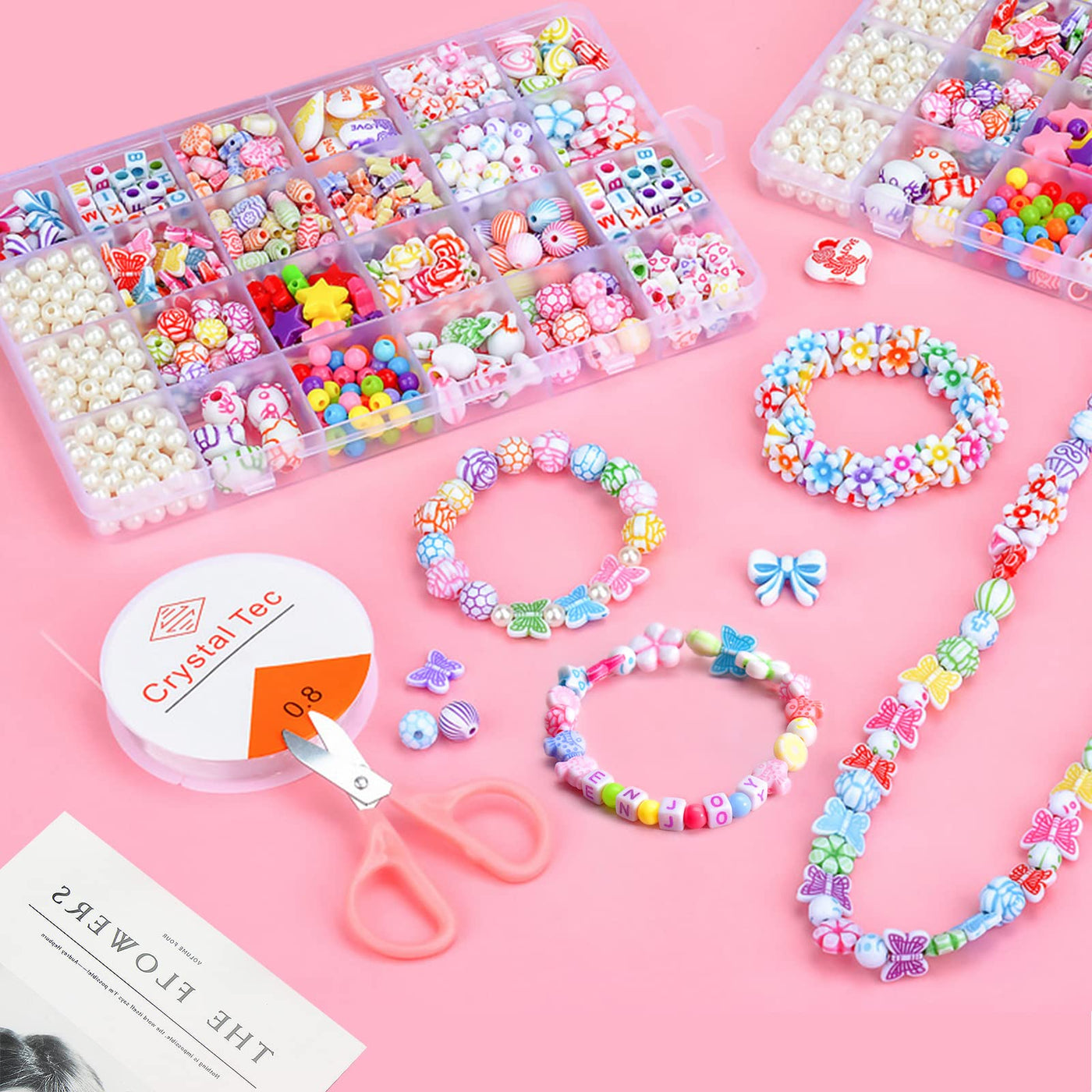 Set de perles de bricolage pour enfants pour enfiler, faire vos propres bracelets 24 couleurs