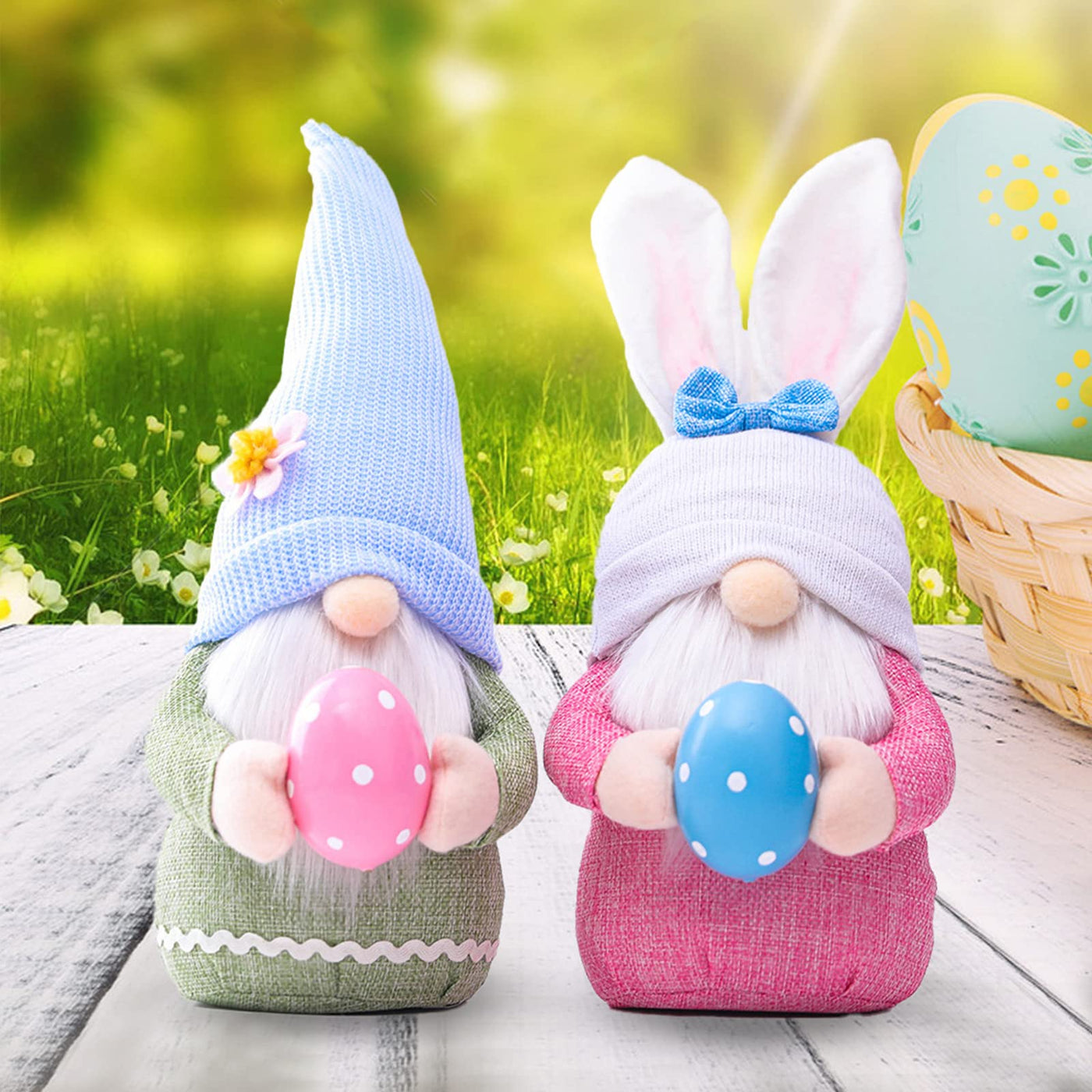 2 pièces décoration de Pâques gnome, fait main en peluche lapin de Pâques gnome avec œufs