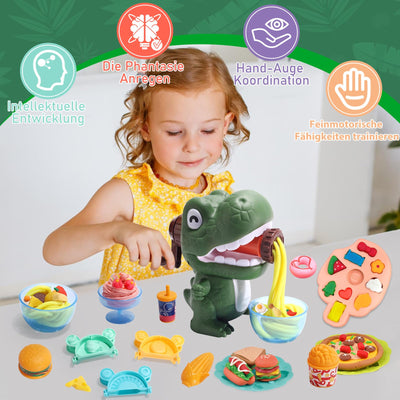 Accessoires de Pâte à Modeler 42 Pièces avec 12 Boîtes de Pâte à Modeler, Machine à Pâtes Dino, Pâte pour enfants, Ensemble d'Argile de Dinosaure, Outil de Pétrissage de Jouets de Dinosaure pour Enfants, Pétrissage à partir de 3 Ans