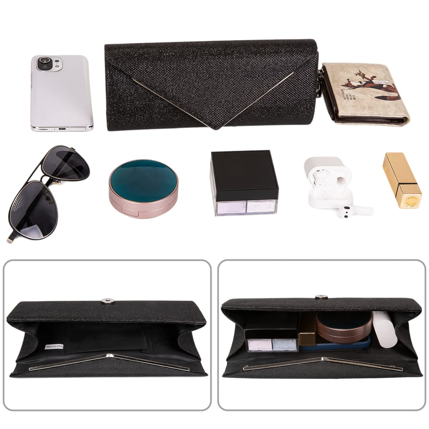 Clutch Lederhandtaschen mit abnehmbarer Kette