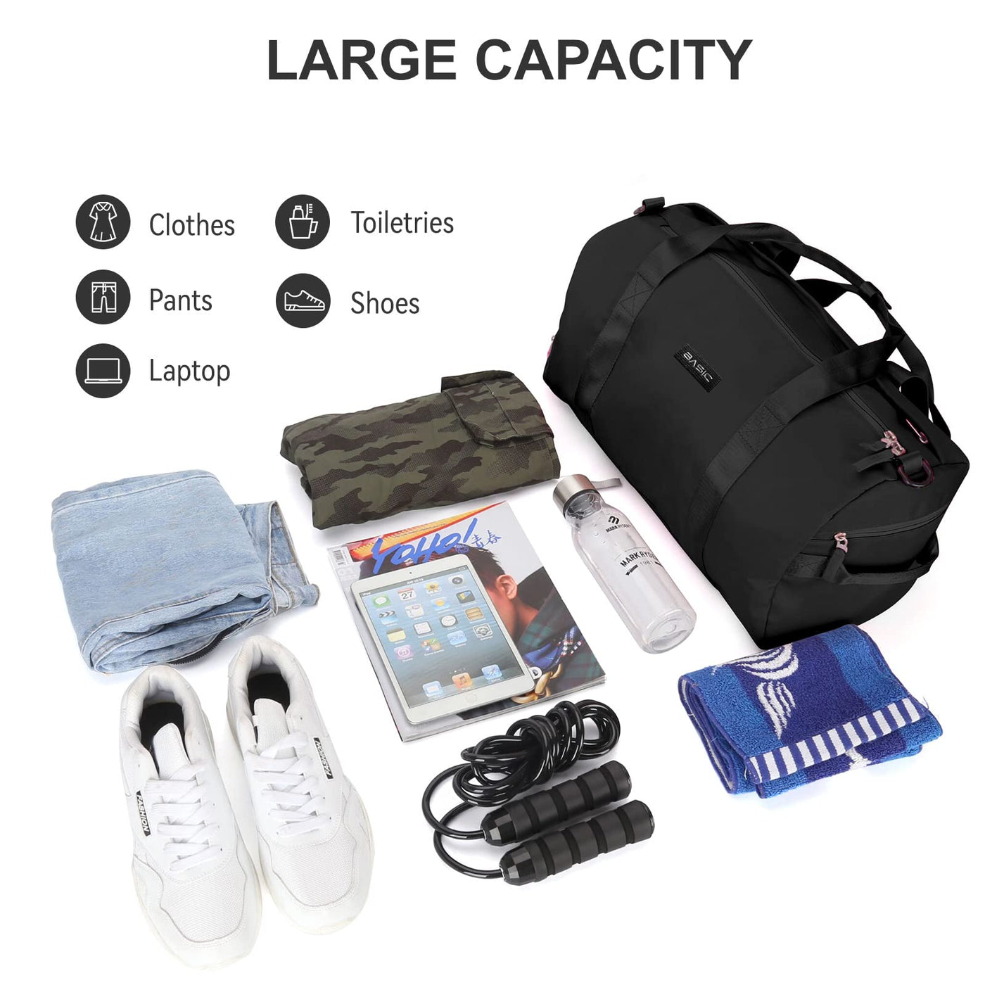 Sports Bag Hand Luggage Bag Weekender Bag With Trolley Sleeve Shoe Compartment, Waterproof Travel Bag Duffle Bag Fitness Bag