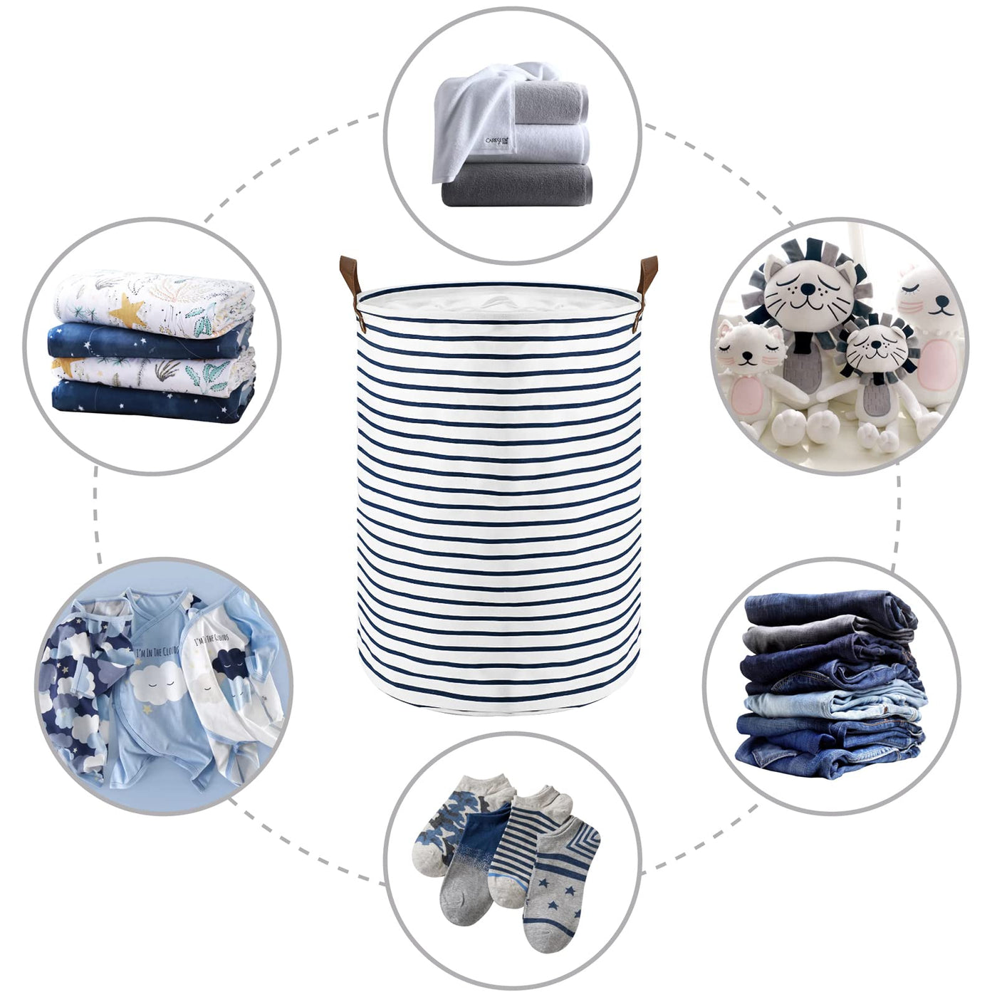 Paniers à Linge de Rangement Ronds Pliables, Coton
