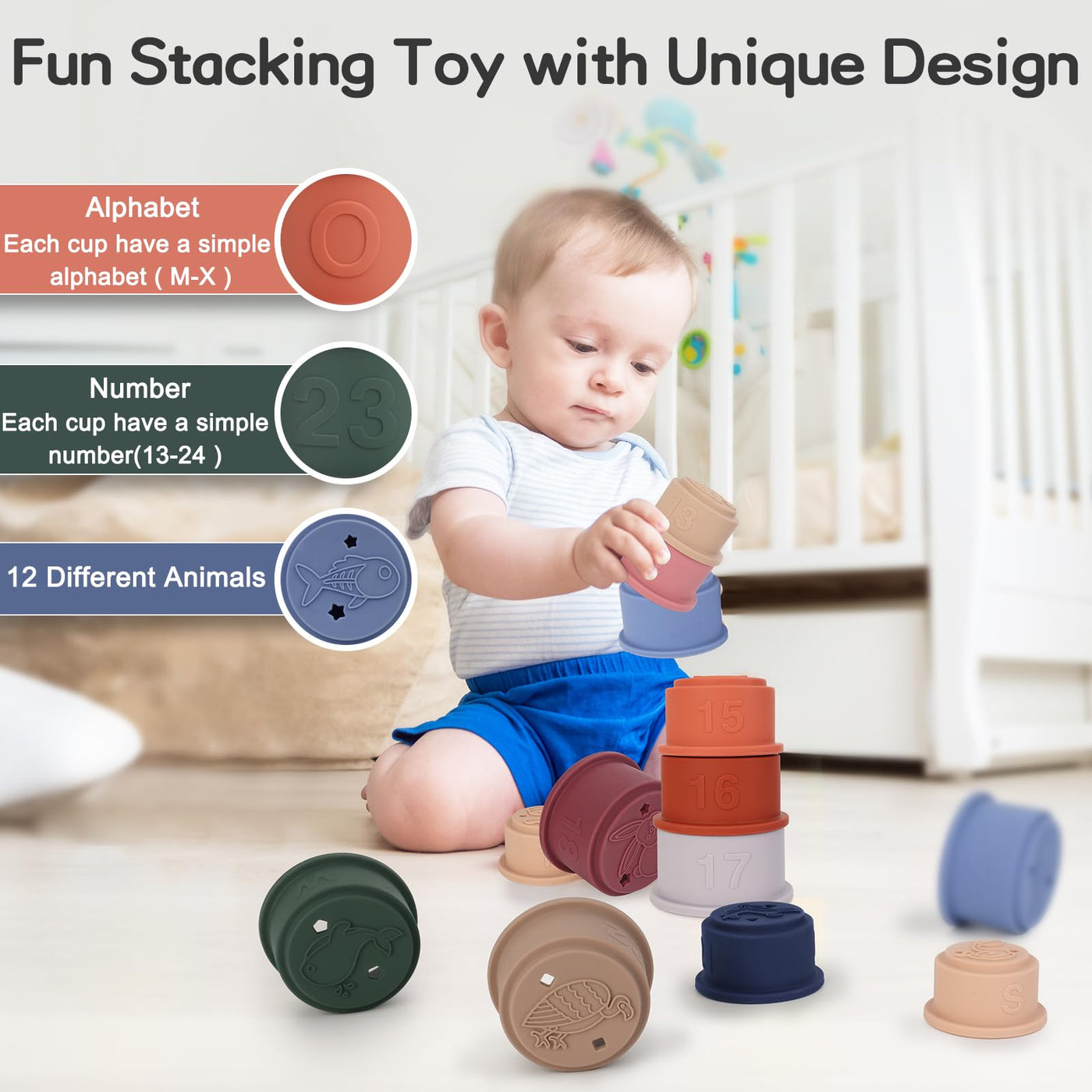 Stacking cup baby, stacking cup, soft silicone baby toy, motor skills toy for babies