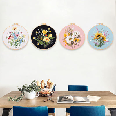 Ensemble de broderie pour débutants, 4 pièces de fleurs