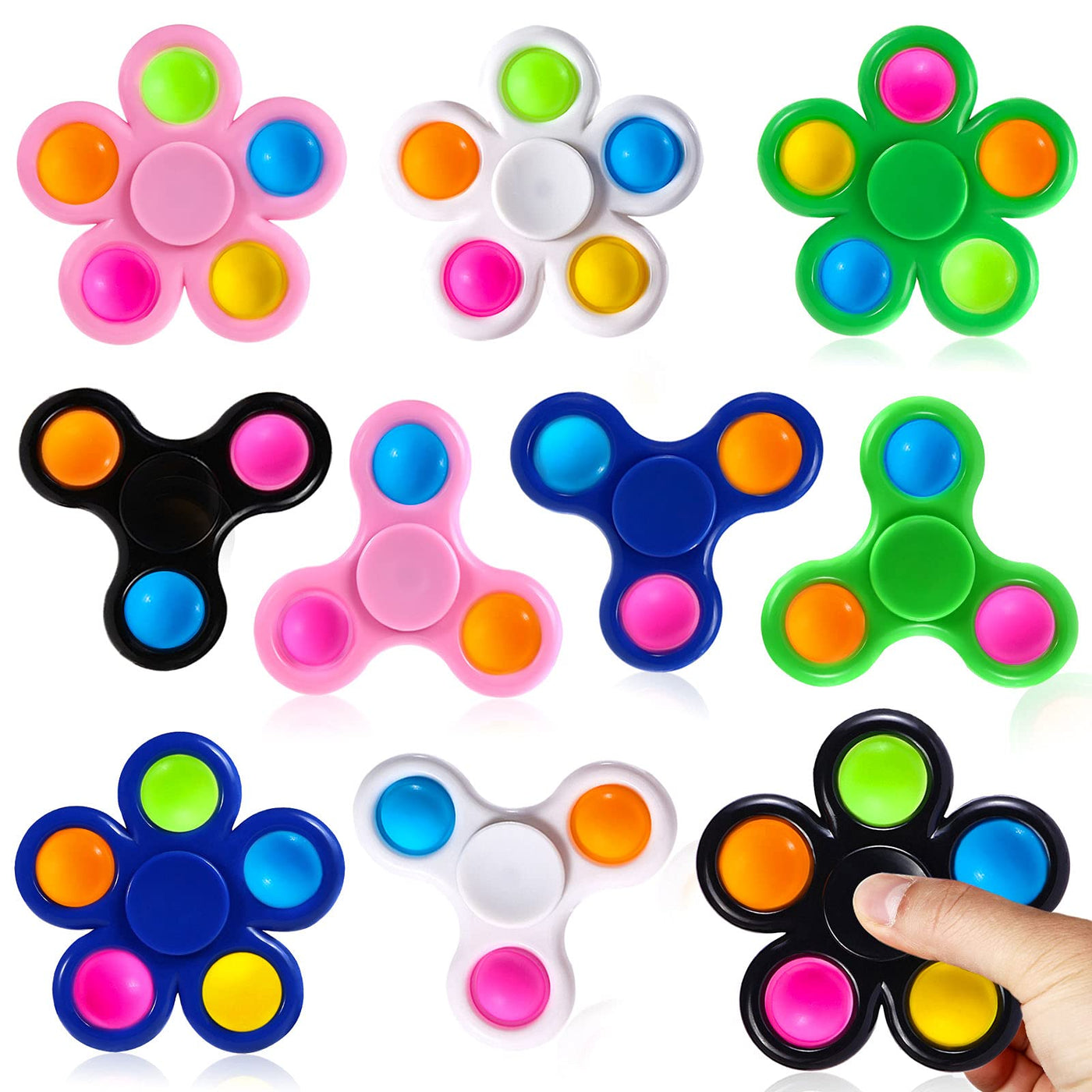 10er Set Pop Fidget Spinner Push Bubble Pop Einfaches Zappelspielzeug für Kinder Erwachsene, Ostern Party Geschenke Geschenk Tasche Füller Sensory Fidget Set