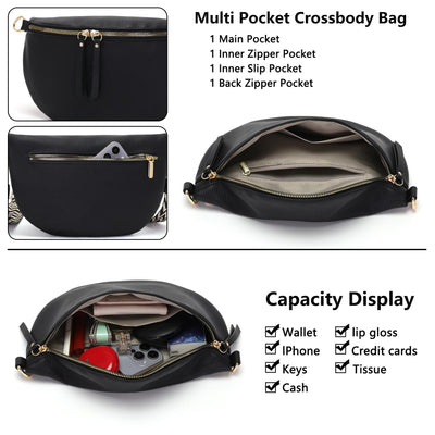 Grand sac banane en cuir végétal sac à bandoulière sac à bandoulière stylisé avec une large sangle