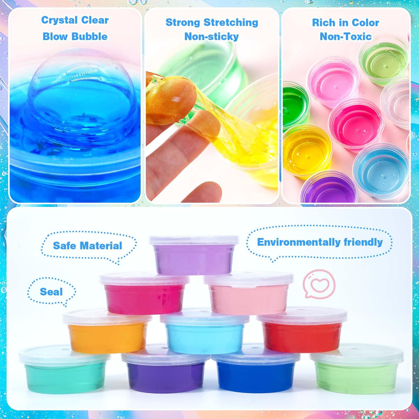 Kit Slime Fluffy - 24 couleurs de slime avec 48 poudres pailletées, accessoires slime transparents pour le bricolage des enfants