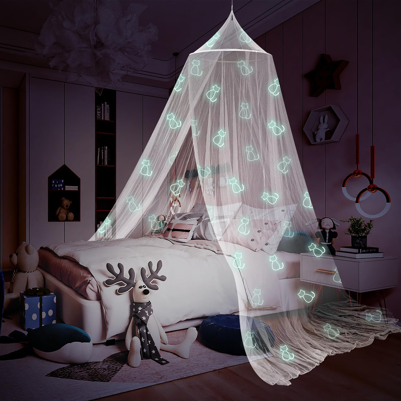 Children's room canopy for girls - cat pattern crib canopy for house bed and single bed