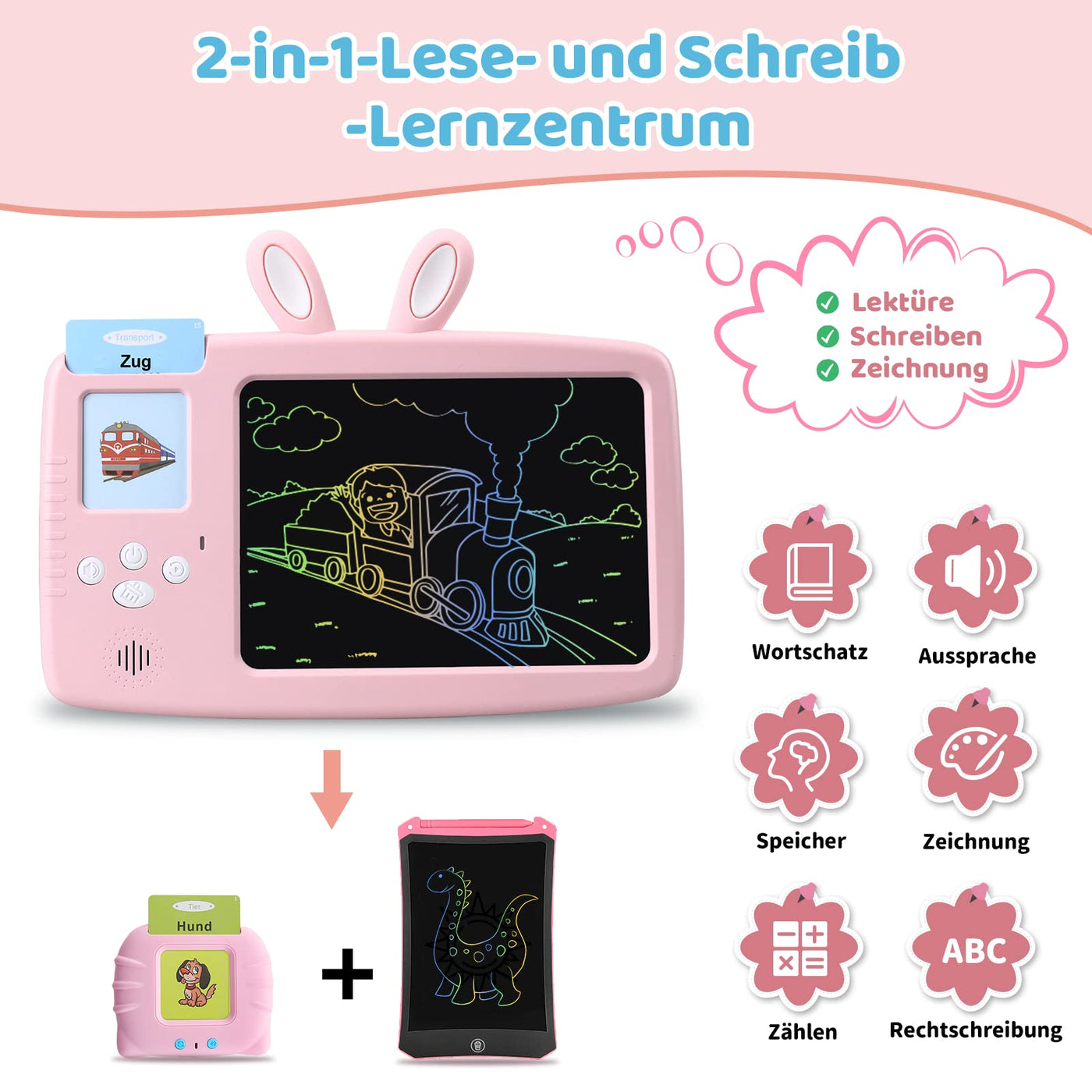 German learning educational toy for children, Talking flash cards LCD writing tablet 388 words, reading & writing