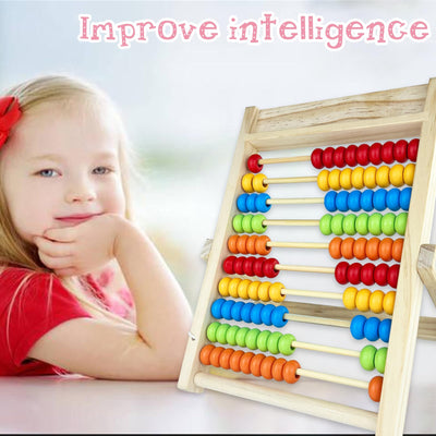 Slide rule arithmetic frame, children's elementary school abacus for counting and calculating, wooden slide rule with 100 beads, 100 counting sticks, number alphabet cards, educational toy for children