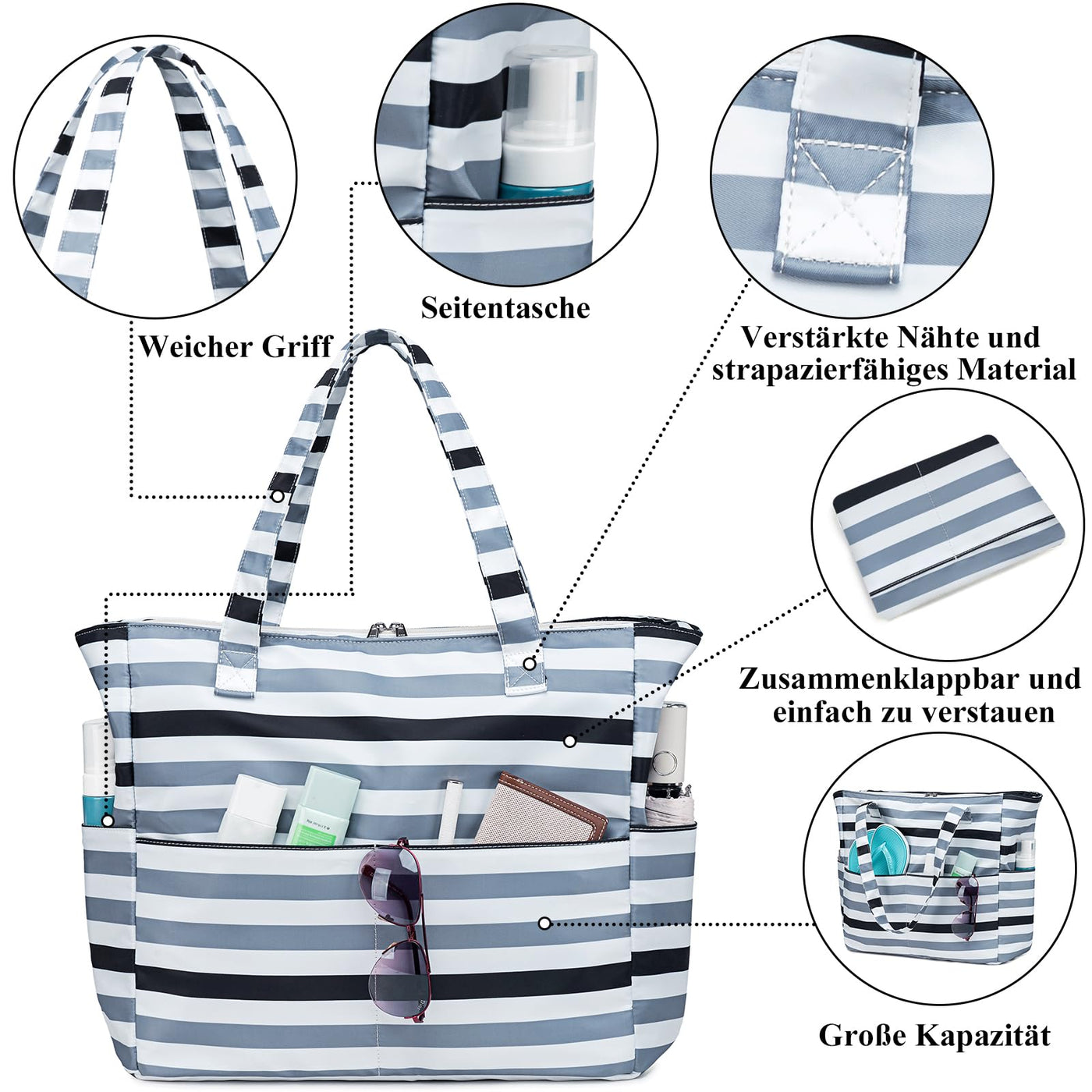 Grand sac de plage avec fermeture éclair