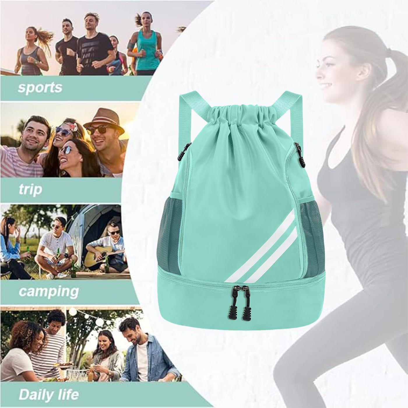 Sac à dos de sport à la mode, sac de gymnastique, sac de sport à cordon de serrage de grande capacité