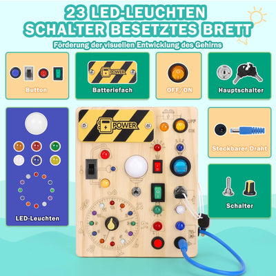 Busy Board Activity Board jouet en bois Avec 10 interrupteurs et 23 lumières LED Jouet sensoriel Jouet d'activité motrice pour bébés