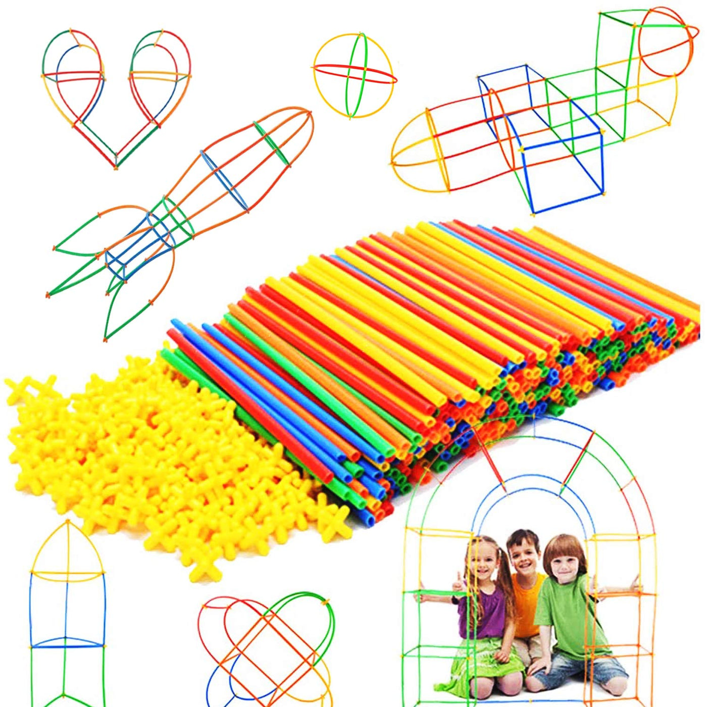 Children's toy promotes motor skills and creativity - Straw constructor puzzle game