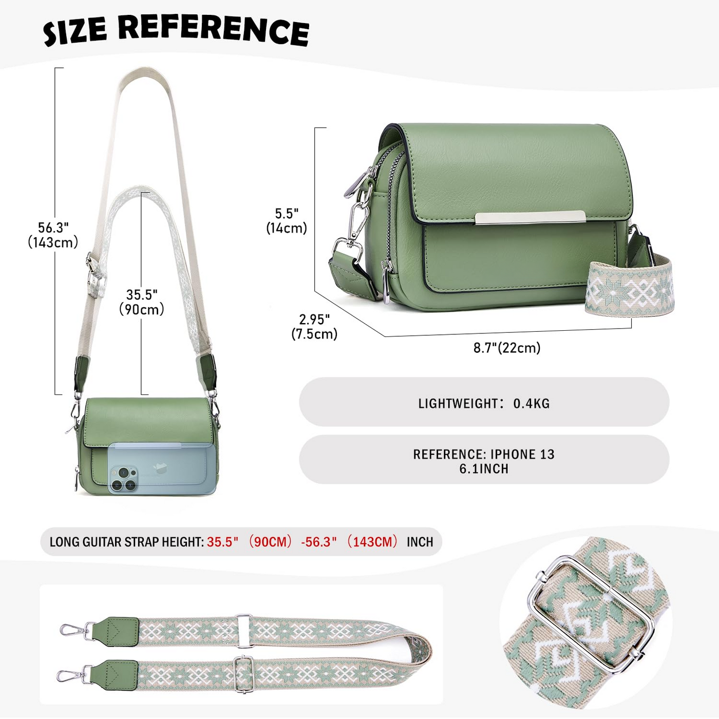 Handy Umhängetasche, Vegan Leder Crossbody Bag Umhängetasche mit verstellbarem abnehmbarem breitem Riemen