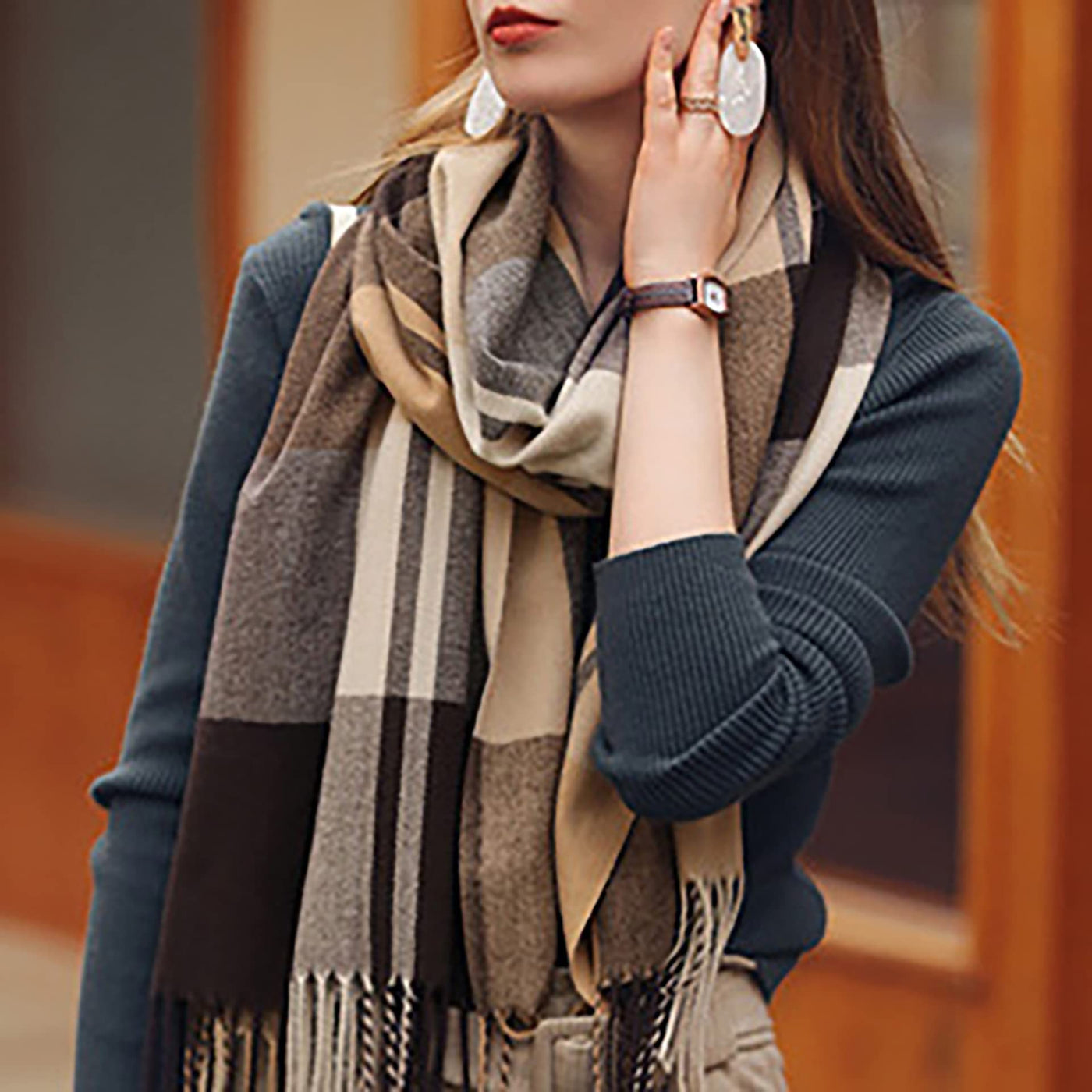 scarf thick knitted scarf plaid neckerchief scarf poncho