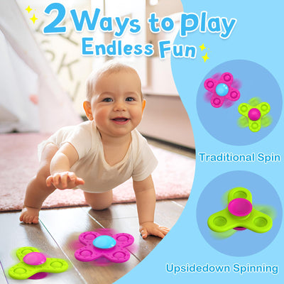 Suction cup toy children, 3 pieces baby toy fidget spinner baby silicone