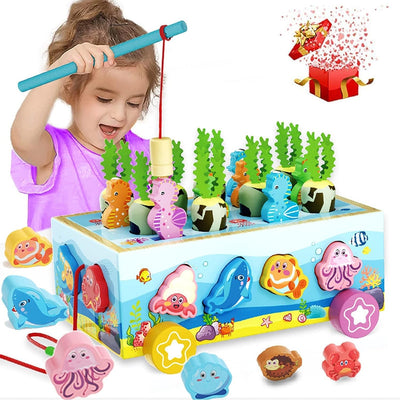 Children's pegging game Wooden toy Educational toy Motor skills toy Magnetic fishing game