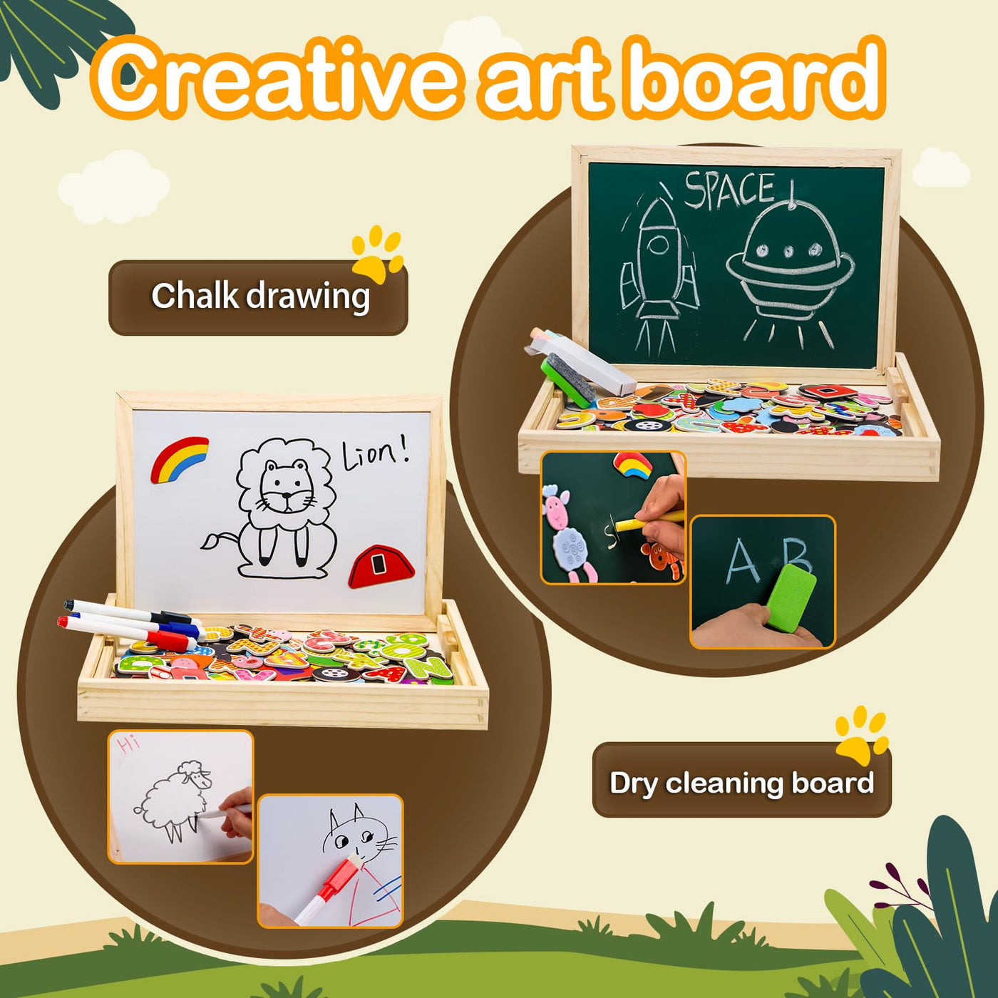 magnetic wooden puzzle easel double-sided board wooden board doodle for children