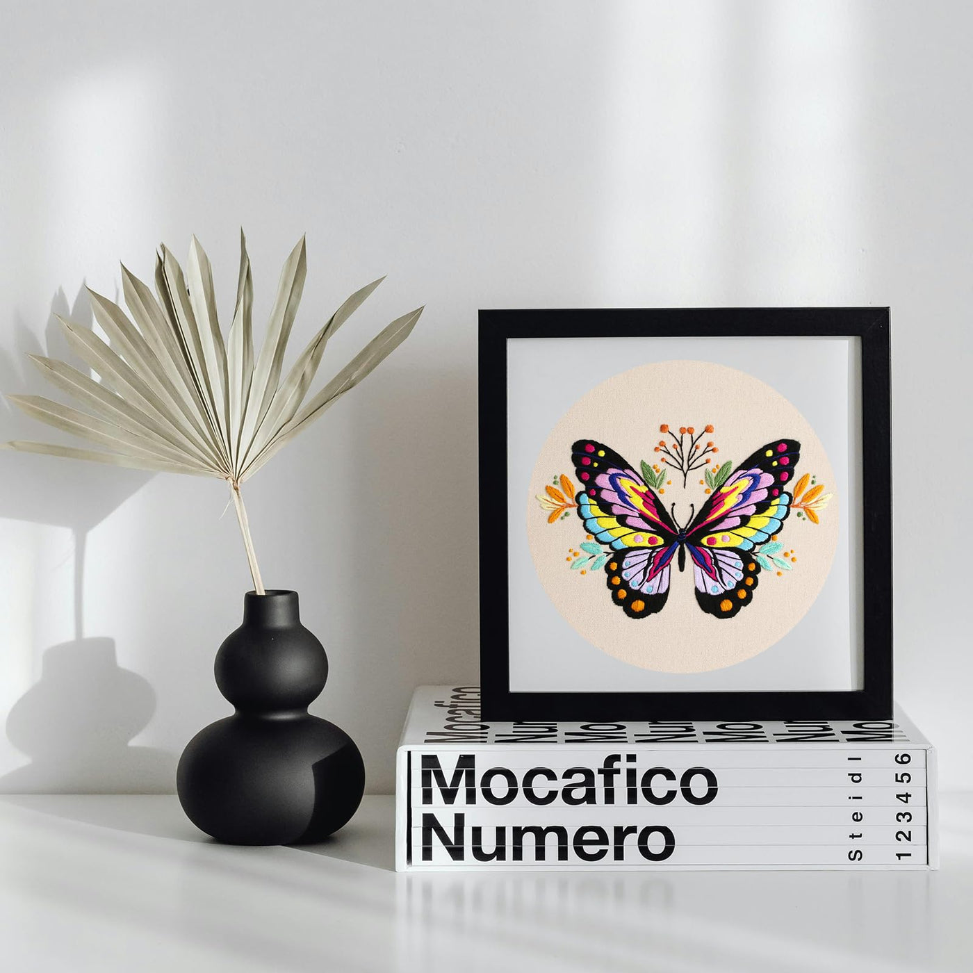 Kit de broderie papillon 3 pièces pour débutants, kits de broderie à la main pour adultes avec cerceau, projet artistique DIY