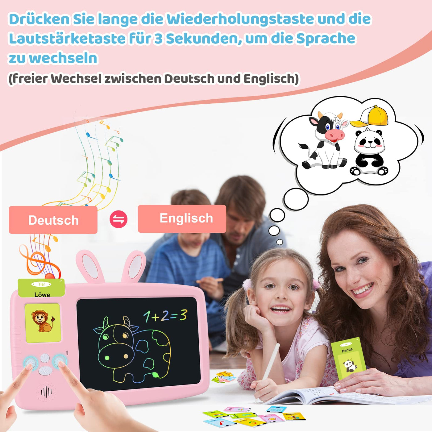 German learning educational toy for children, Talking flash cards LCD writing tablet 388 words, reading & writing