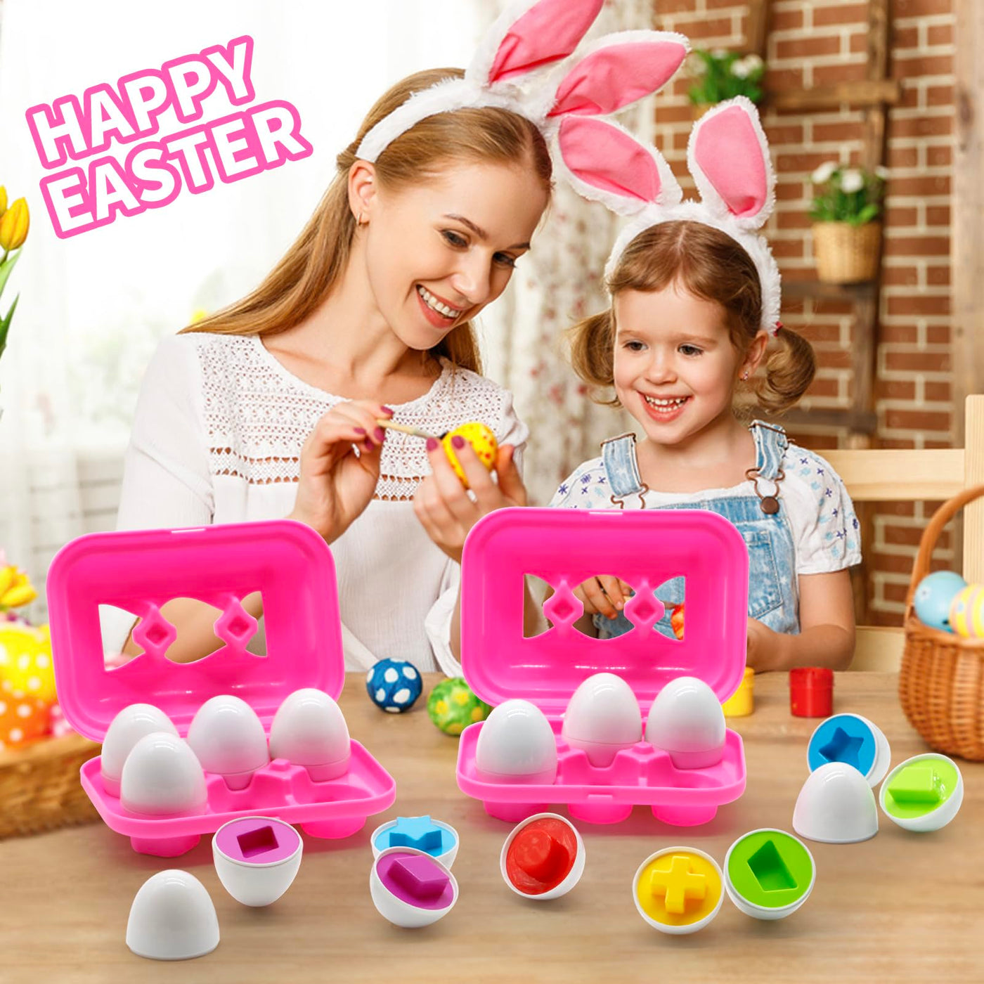 Matching Eggs for Toddlers,Egg Toys 6 Pcs Color & Shape Sorting Recognition Eggs, Early Learning Fine Motor Skill