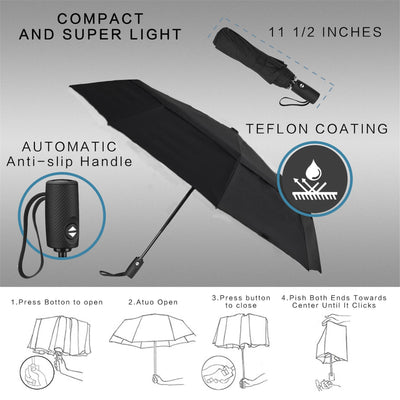 Regenschirm großer sturmsicherer 2-Personen-Reiseschirm winddichter Taschenschirm öffnen-schließen Automatikschirm