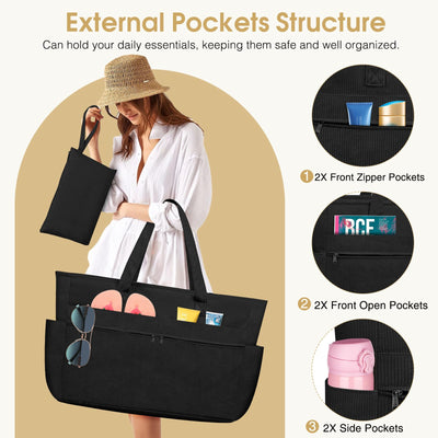 Grand sac de plage imperméable avec fermeture éclair