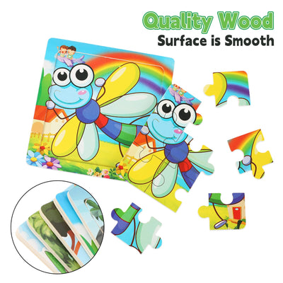 Wooden animal puzzles and organizer bag for each puzzle for children