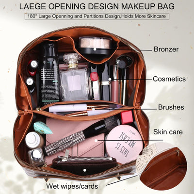 Sac à cosmétiques de voyage, sac de maquillage de grande capacité, sac de maquillage portable en cuir PU, sac de toilette, organisateur