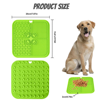 Tapis de léchage pour chiens avec ventouses, vert et gris, mangeoire lente en silicone pour soulager l'anxiété des chiens, jouet alimentaire pour chiens, durable et antidérapant, idéal pour les chiots et les animaux de compagnie.