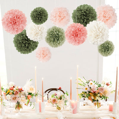 12 pieces party decoration, old-fashioned tissue paper pompoms, tissue paper flowers