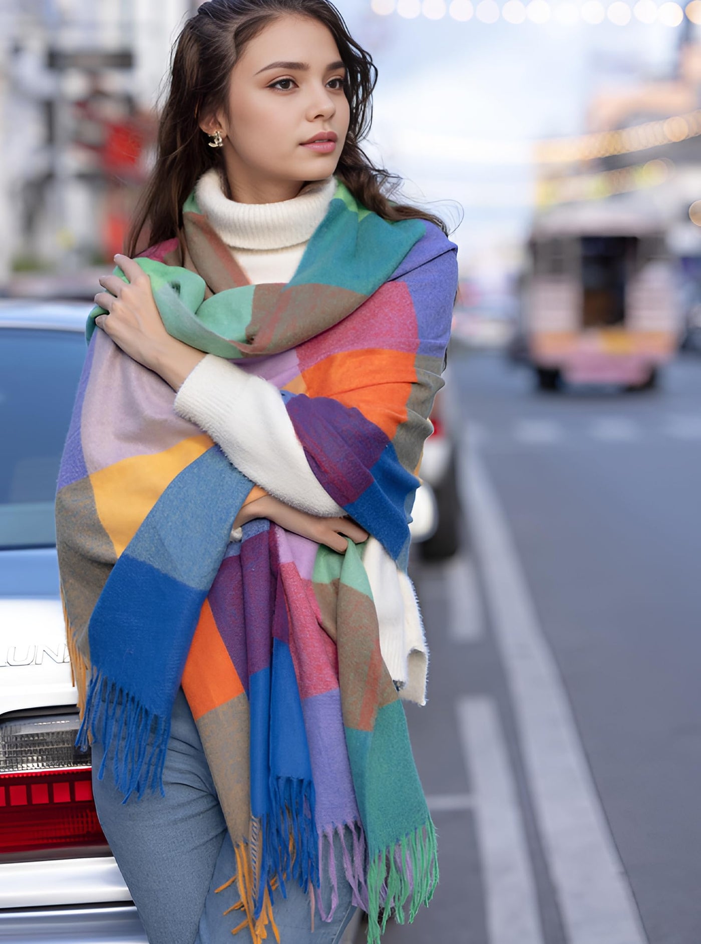 Plaid Warm blanket scarf for winter