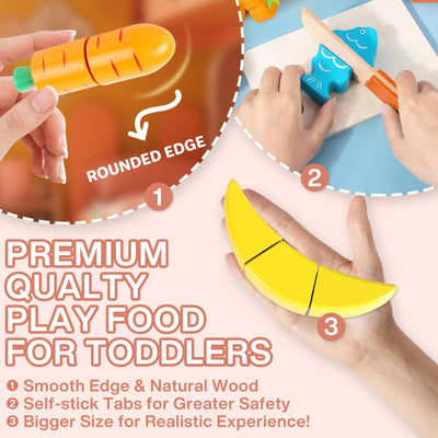 Accessoires de cuisine pour enfants en bois, accessoires de cuisine pour enfants, jouets de cuisine en bois avec connexion Velcro