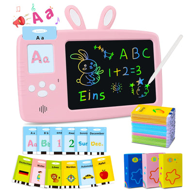 German learning educational toy for children, Talking flash cards LCD writing tablet 388 words, reading & writing