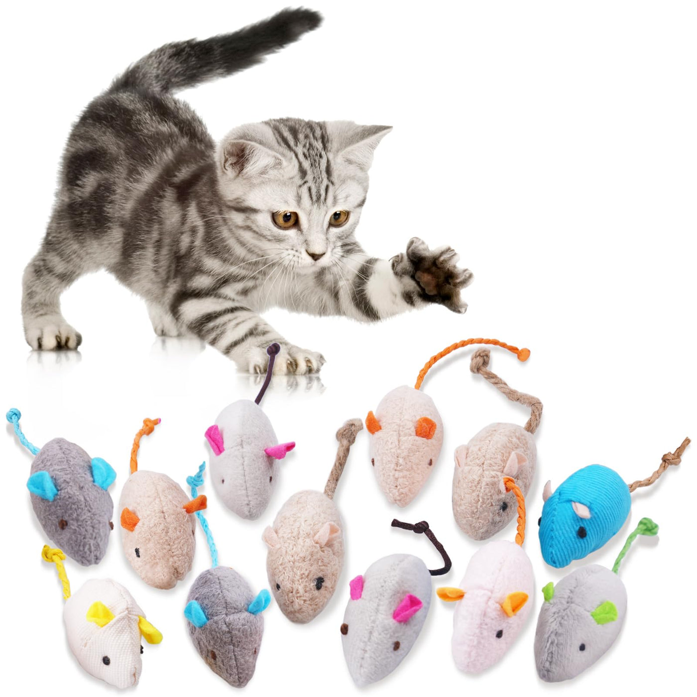 Cat toy mouse, 12  pieces plush mouse with catnip, interactive cat toy for cats and kittens