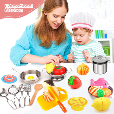 Children's kitchen accessories, stainless steel cooking set children's toy, doll's kitchen accessories, food toy