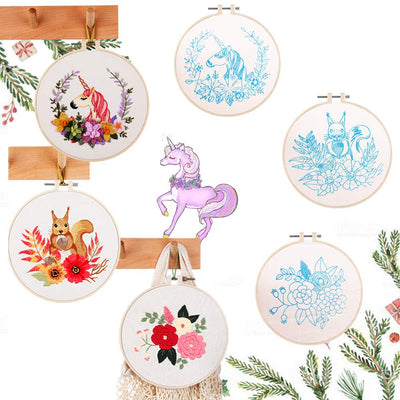 Beginner embroidery kit embroidery kit, floral design plants cross stitch kit starter tools kit with 3 pieces plastic embroidery hoop, for DIY art, craft