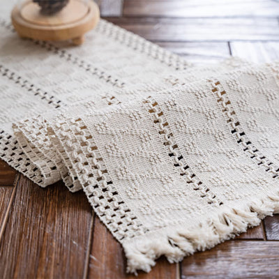 Macrame Table Runner Boho Cotton Flax Table Runner with Tassels