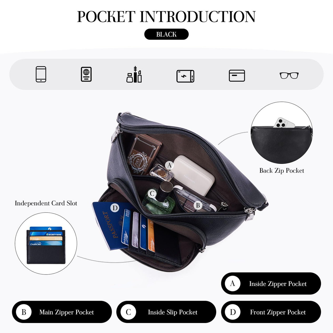 Sac à bandoulière, sac à bandoulière en cuir végétal, sac à bandoulière pour dames, pochette de poitrine avec fente pour carte et blocage RFID, détachable et ajustable