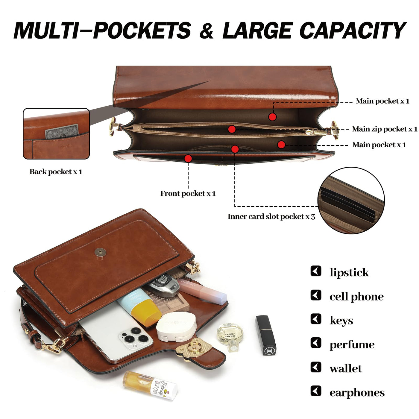 Sac à bandoulière sac de soirée pochette avec 2 bandoulières détachables fentes pour cartes de crédit